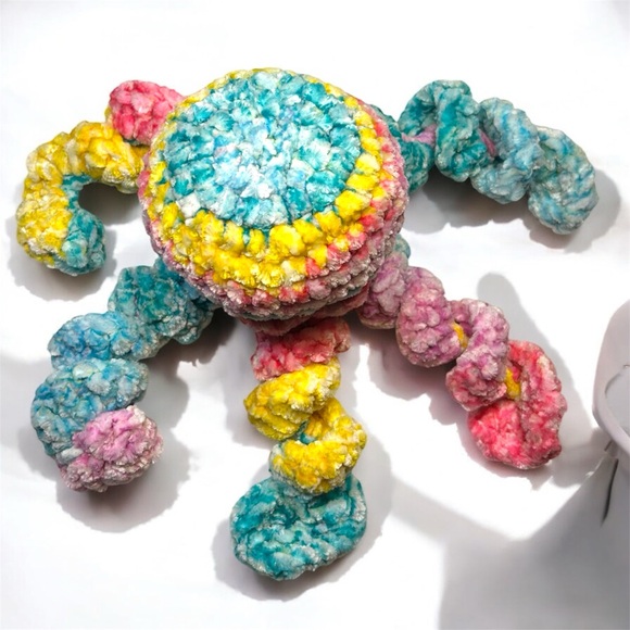 Handmade Crochet Jellyfish Plushie Stuffed Toy Colorful Rainbow Tie Dye - Picture 3 of 4